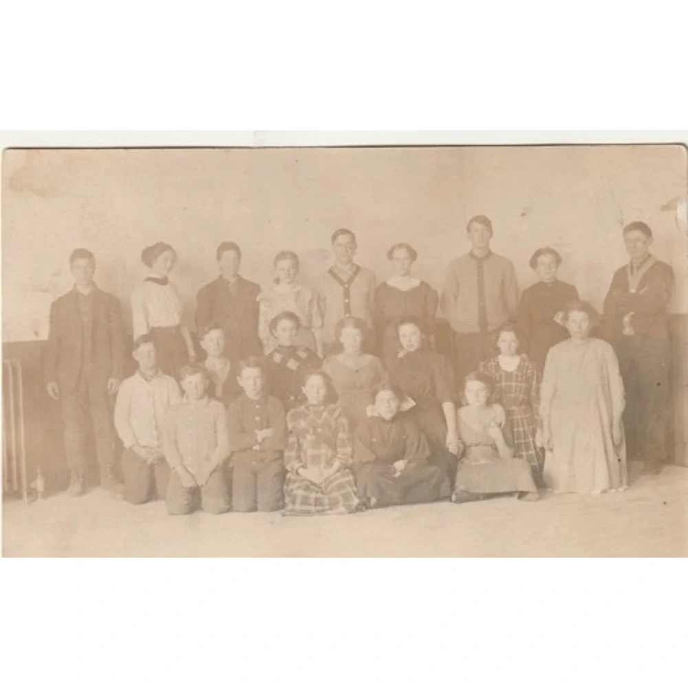 Vintage Antique Old Real Family Reunion photo Portrait Postcard 1912 Harlon MI